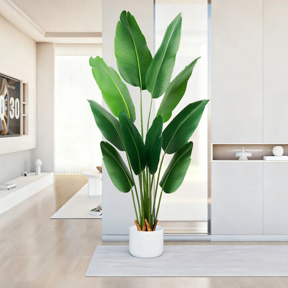 Megahit 60 Inches Artificial Bird of Paradise Tree, 5FT Faux Tropical Fake Banana Leaf Plant with Base Pot for Home Decoration Indoor Outdoor Living Room Office Patio (Excluding Decorative White Planter)