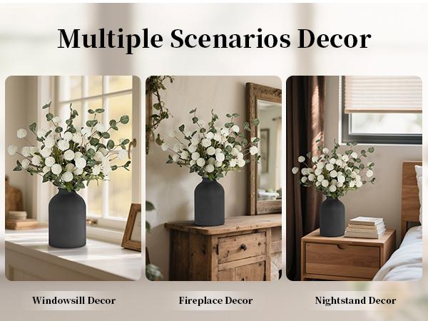 Artificial Floral Centerpieces in Vase: Vase with 10 Stems of Peonies Eucalyptus Fake Ball Flowers Decor for Dining Table Hallway Countertop