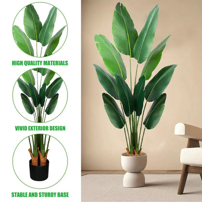 Megahit 60 Inches Artificial Bird of Paradise Tree, 5FT Faux Tropical Fake Banana Leaf Plant with Base Pot for Home Decoration Indoor Outdoor Living Room Office Patio (Excluding Decorative White Planter)