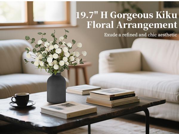 Artificial Floral Centerpieces in Vase: Vase with 10 Stems of Peonies Eucalyptus Fake Ball Flowers Decor for Dining Table Hallway Countertop