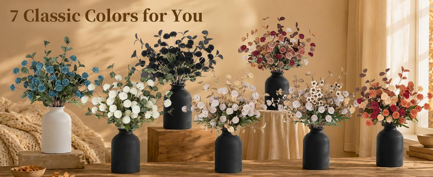 Artificial Floral Centerpieces in Vase: Vase with 10 Stems of Peonies Eucalyptus Fake Ball Flowers Decor for Dining Table Hallway Countertop