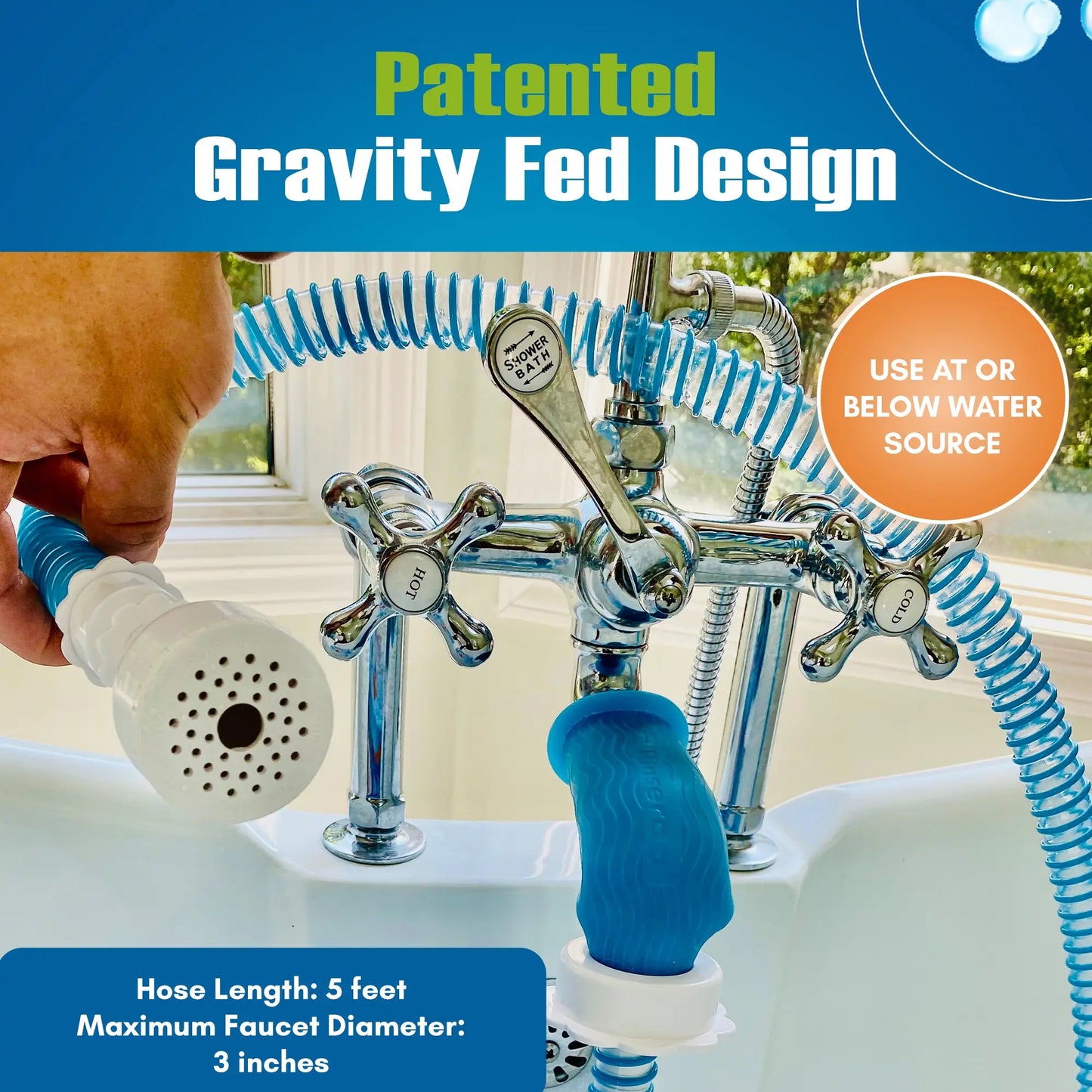 Tool-Free 5 Feet Tub Spout Spray Hose Attachment, Portable Shower Sprayer for Hair Rinse, Baby Bath & Pet Washing