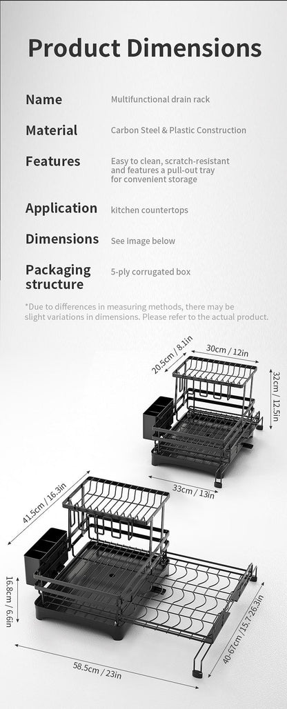 Foldable Above Sink Dish Drying Organizer｜Retractable Double-Tier Dish Rack with Cutlery Storage｜Compact Space-Saving Kitchen Rack for Mini Kitchens