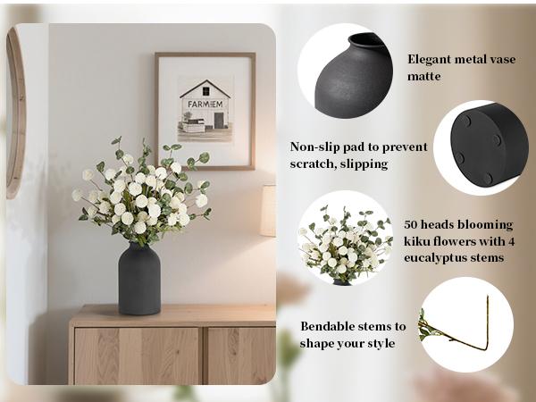 Artificial Floral Centerpieces in Vase: Vase with 10 Stems of Peonies Eucalyptus Fake Ball Flowers Decor for Dining Table Hallway Countertop