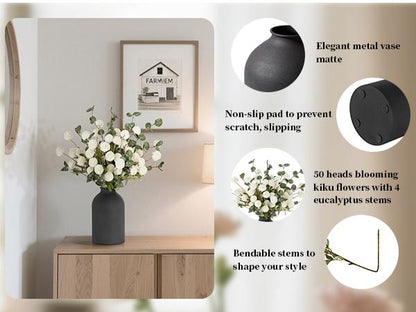Artificial Floral Centerpieces in Vase: Vase with 10 Stems of Peonies Eucalyptus Fake Ball Flowers Decor for Dining Table Hallway Countertop