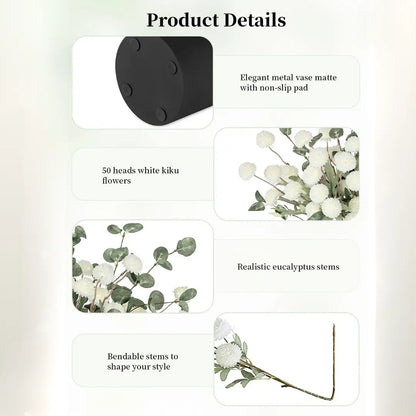 Artificial Floral Centerpieces in Vase: Vase with 10 Stems of Peonies Eucalyptus Fake Ball Flowers Decor for Dining Table Hallway Countertop