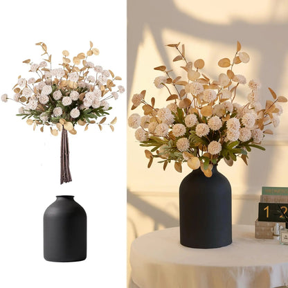 Artificial Floral Centerpieces in Vase: Vase with 10 Stems of Peonies Eucalyptus Fake Ball Flowers Decor for Dining Table Hallway Countertop