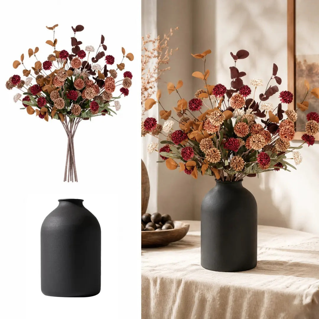 Artificial Floral Centerpieces in Vase: Vase with 10 Stems of Peonies Eucalyptus Fake Ball Flowers Decor for Dining Table Hallway Countertop