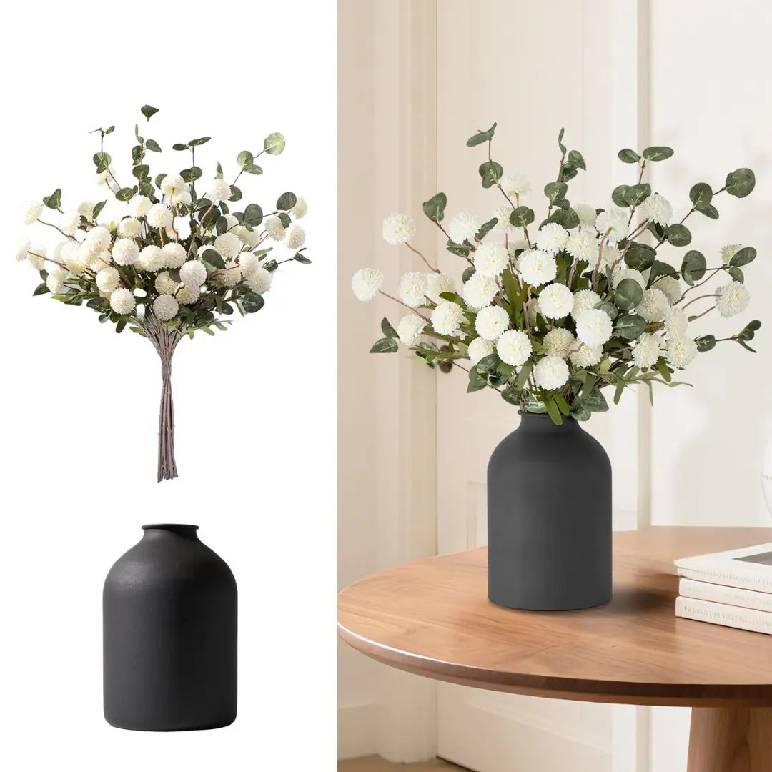 Artificial Floral Centerpieces in Vase: Vase with 10 Stems of Peonies Eucalyptus Fake Ball Flowers Decor for Dining Table Hallway Countertop