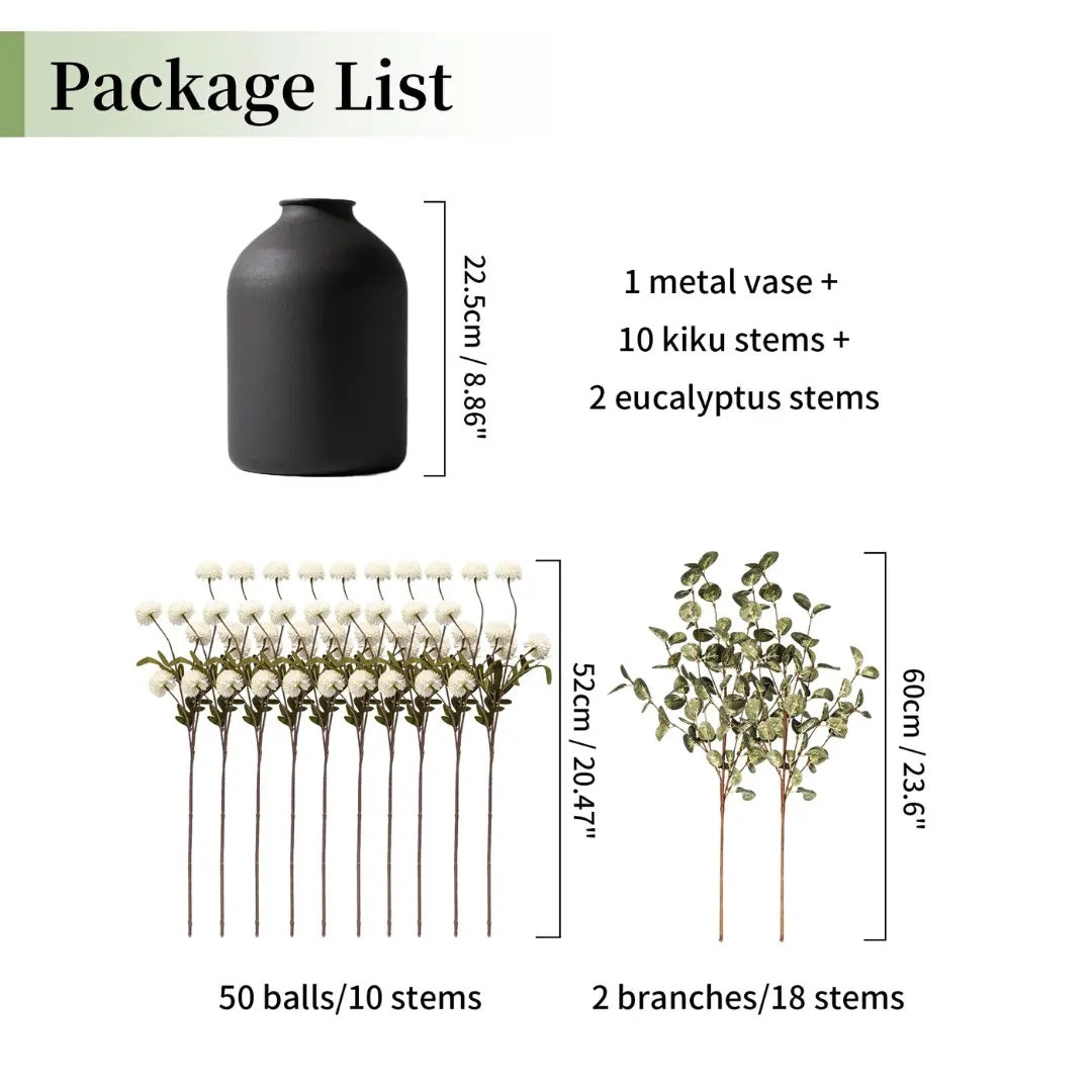 Artificial Floral Centerpieces in Vase: Vase with 10 Stems of Peonies Eucalyptus Fake Ball Flowers Decor for Dining Table Hallway Countertop