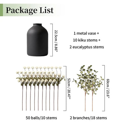 Artificial Floral Centerpieces in Vase: Vase with 10 Stems of Peonies Eucalyptus Fake Ball Flowers Decor for Dining Table Hallway Countertop