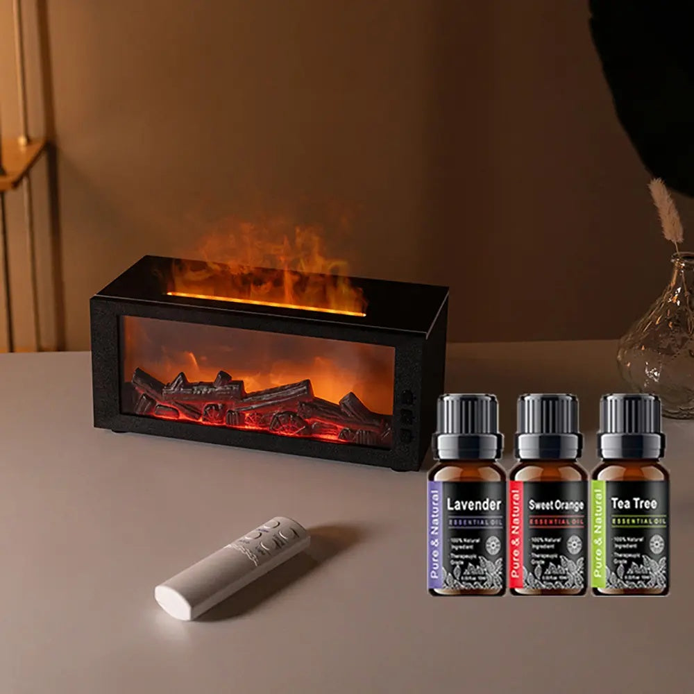 LED Flame Effect Essential Oil Diffuser Mini USB Cool Mist Humidifier, Remote Controlled Colorful Aroma Fragrance Machine, Household Air Purifier Scent Diffuser Humidifier