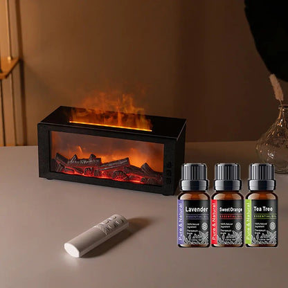 LED Flame Effect Essential Oil Diffuser Mini USB Cool Mist Humidifier, Remote Controlled Colorful Aroma Fragrance Machine, Household Air Purifier Scent Diffuser Humidifier