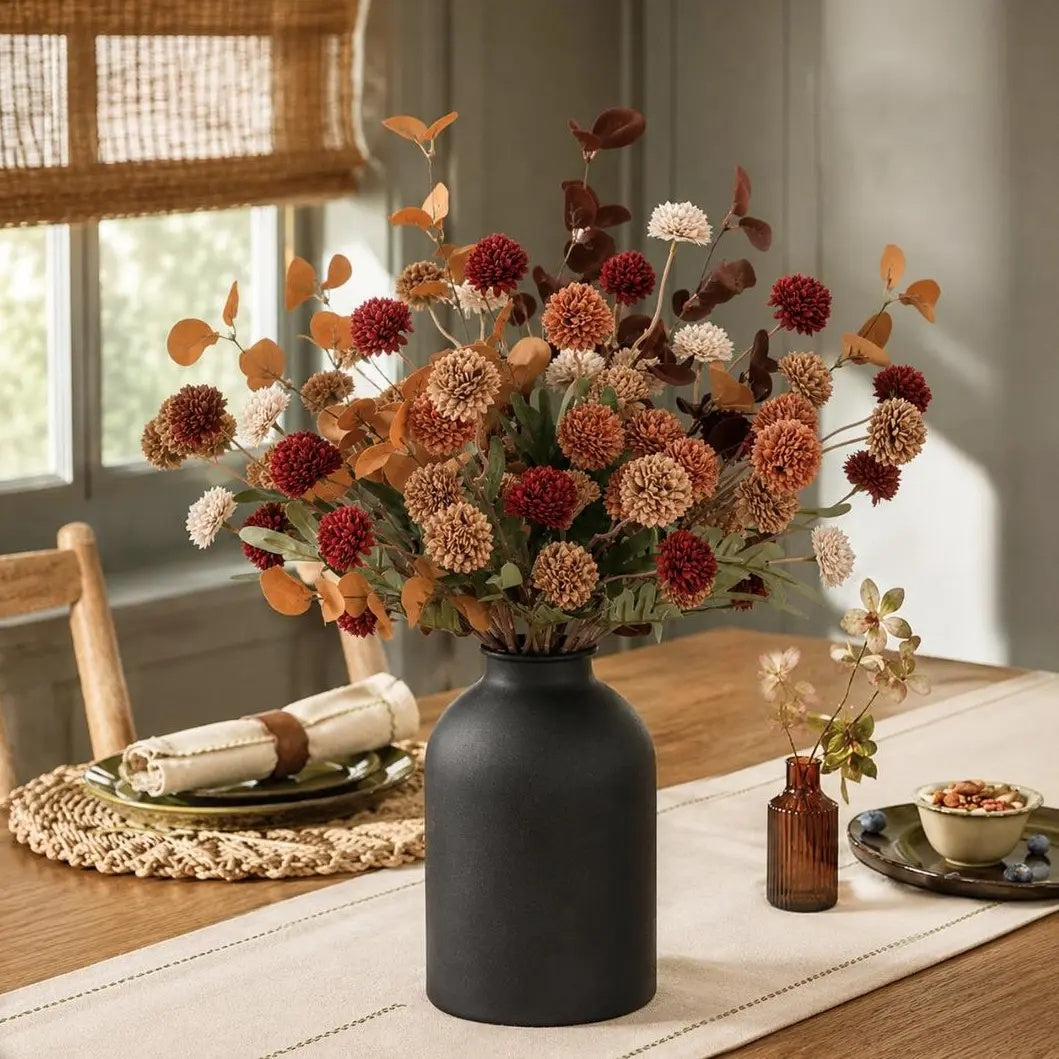 Artificial Floral Centerpieces in Vase: Vase with 10 Stems of Peonies Eucalyptus Fake Ball Flowers Decor for Dining Table Hallway Countertop