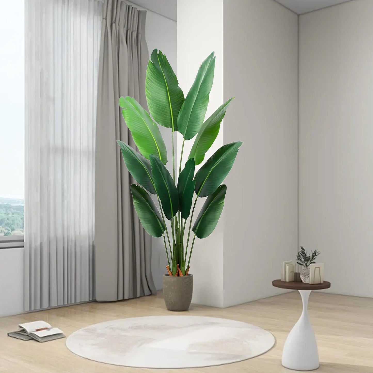 Megahit 60 Inches Artificial Bird of Paradise Tree, 5FT Faux Tropical Fake Banana Leaf Plant with Base Pot for Home Decoration Indoor Outdoor Living Room Office Patio (Excluding Decorative White Planter)