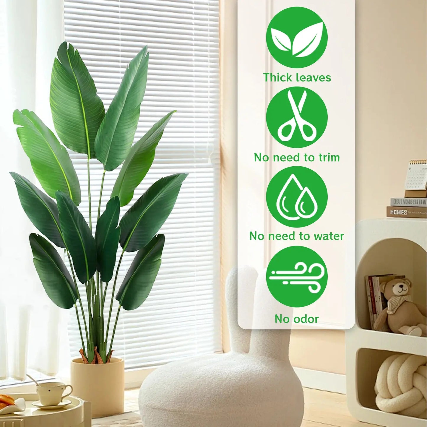 Megahit 60 Inches Artificial Bird of Paradise Tree, 5FT Faux Tropical Fake Banana Leaf Plant with Base Pot for Home Decoration Indoor Outdoor Living Room Office Patio (Excluding Decorative White Planter)