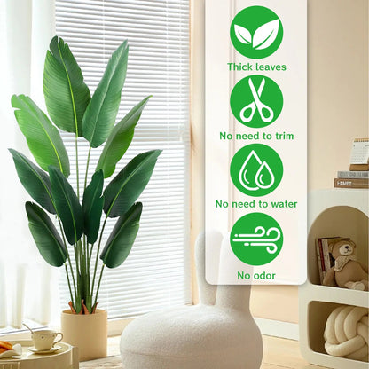 Megahit 60 Inches Artificial Bird of Paradise Tree, 5FT Faux Tropical Fake Banana Leaf Plant with Base Pot for Home Decoration Indoor Outdoor Living Room Office Patio (Excluding Decorative White Planter)
